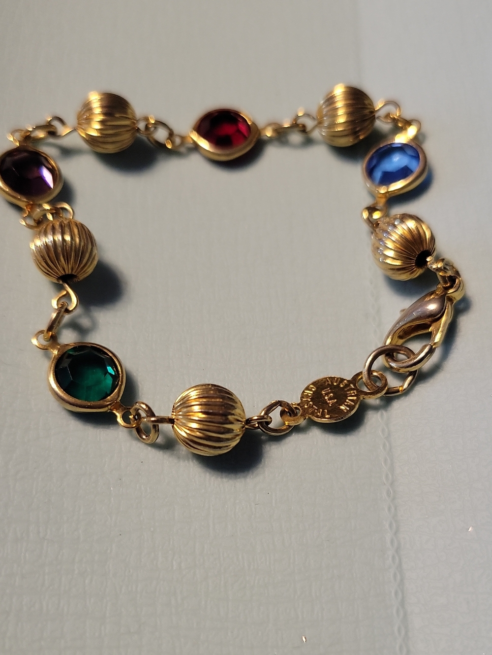 Vintage Austrian  U.s.a crystals Gold-Tone Multi-Color Bezel Gem Bracelet